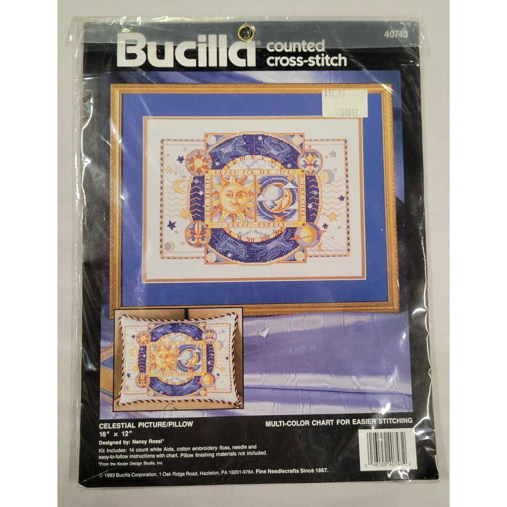 Bucilla Celestial Picture/Pillow Counted Cross Stitch Kit 16x12in 40743 1993